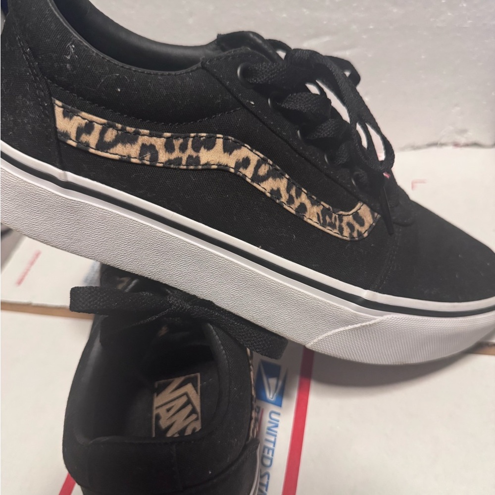 Vans Womens Sneakers with Black and Tan Leopard Print